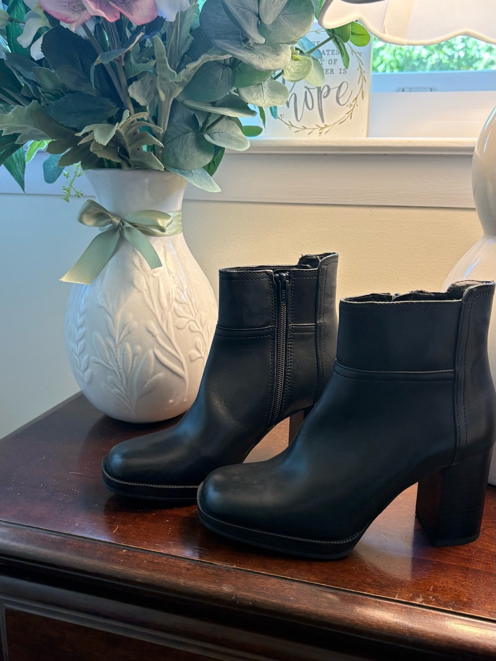 Women's Coach leather Black Ankle Boots - Classic Block Heel